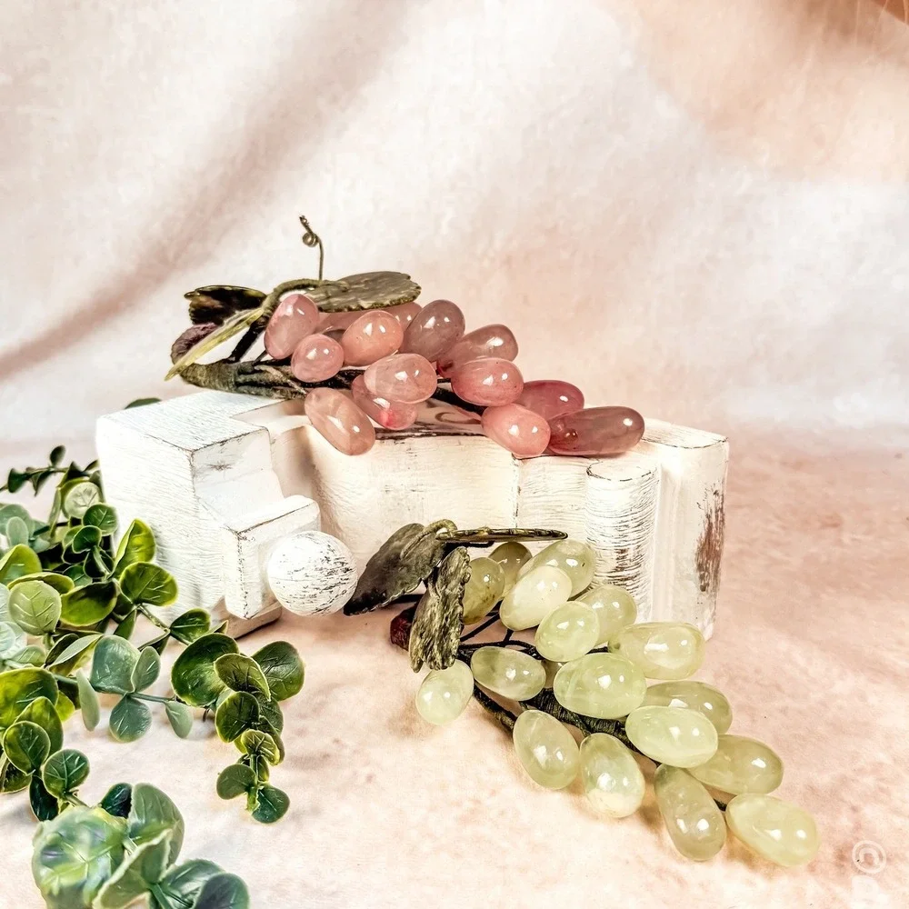 Accents | Hand Carved Rose Quartz And Jade Grape Cluster Set | Poshmark